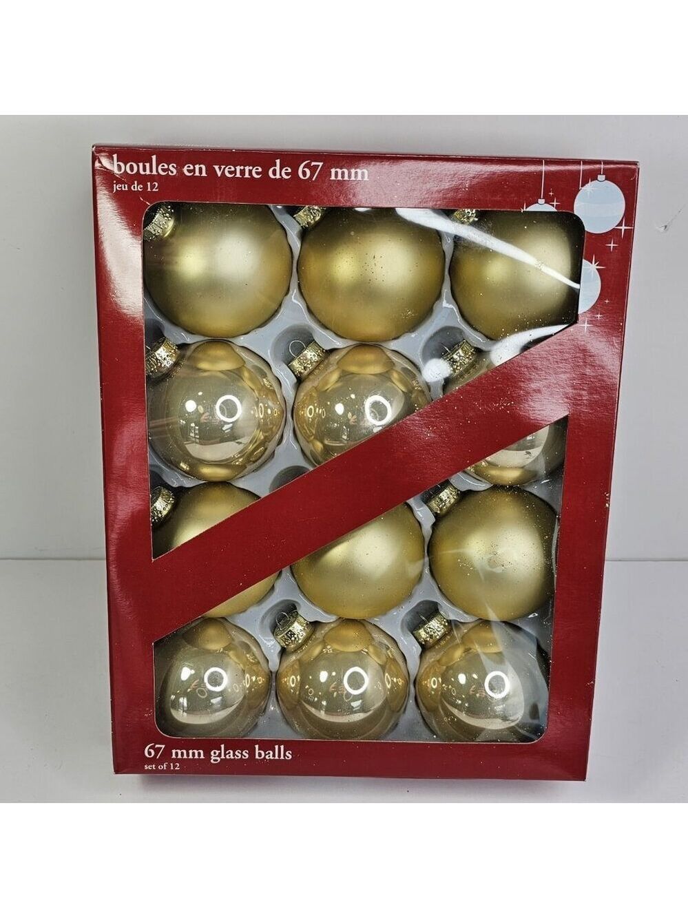 Gold Glass Round Christmas Ornaments Matte And Shiny With Box Heavy Glass